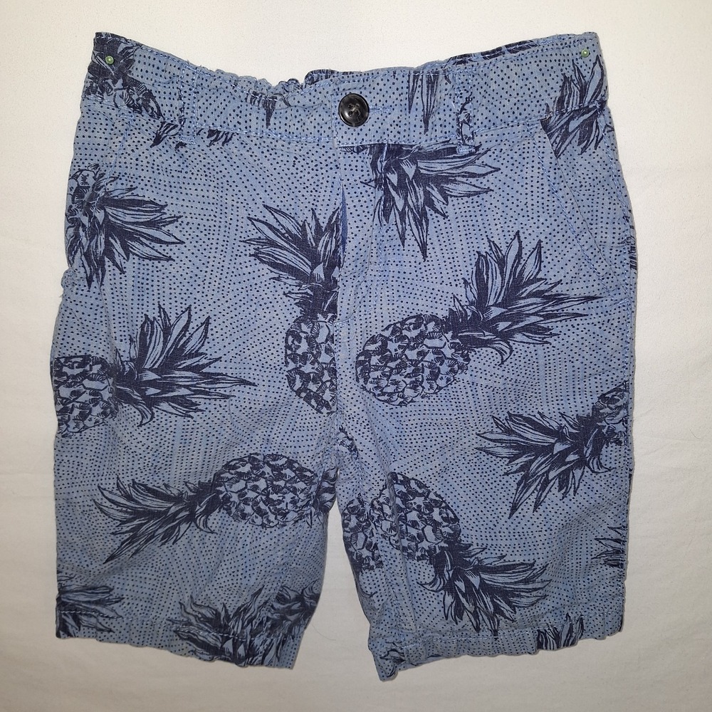 Children's Place Boys Pineapple Chino Shorts Blue 100% Cotton 8 Small Tropical